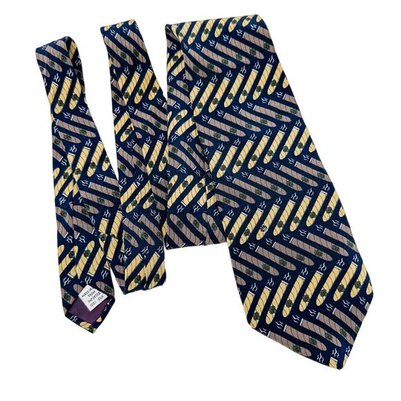 Vicky Davis "Light Up" cigar pattern designer vintage 100% silk tie 4" w - Picture 3 of 6